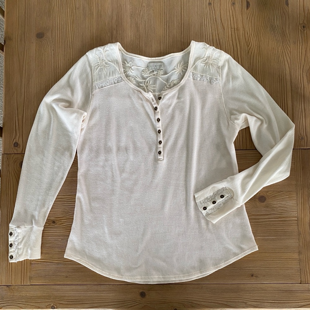 Lucky Brand Cream Long Sleeve Top with Button Details size large